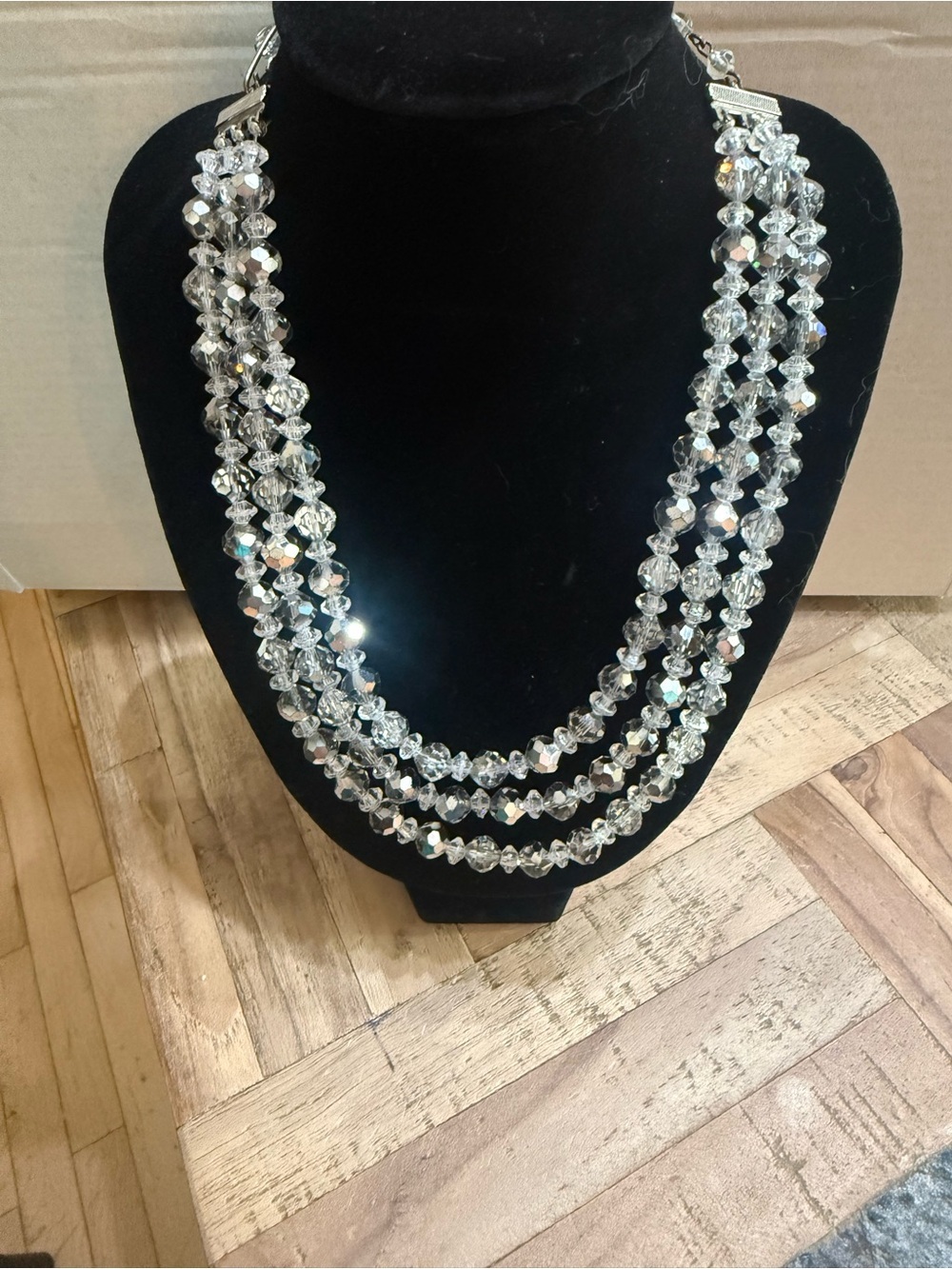 Vintage 1950s Aurora Borealis 3-Strand Crystal Necklace - Al-Hussaini Luxury Box